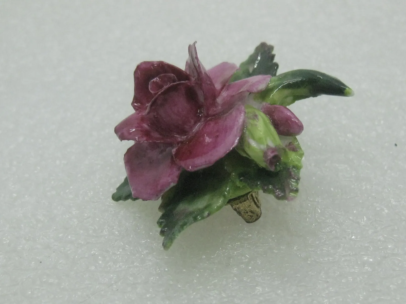 Vintage Crown Porcelain Rose Brooch, Painted, Staffordshire, England, 1.5"