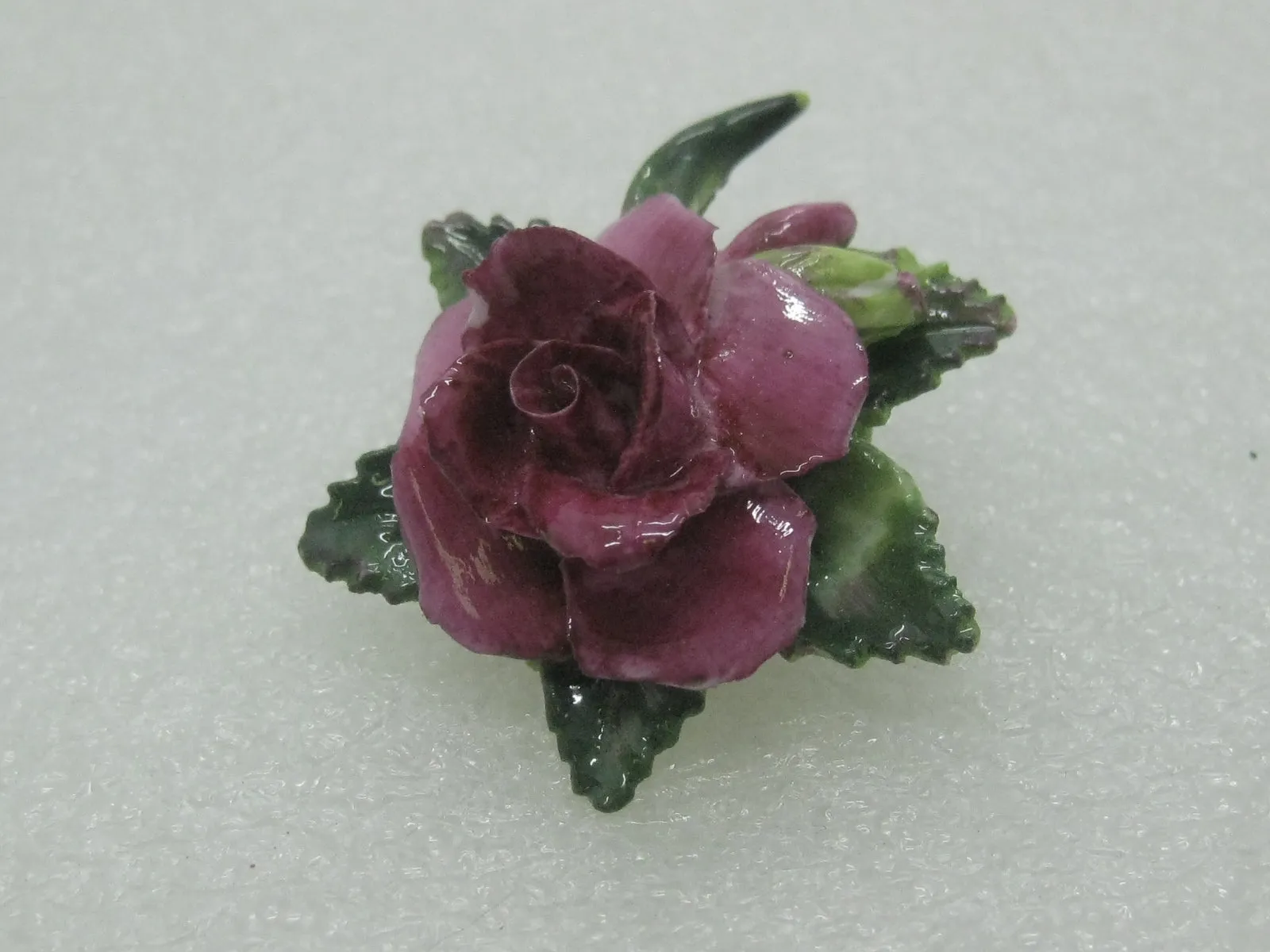 Vintage Crown Porcelain Rose Brooch, Painted, Staffordshire, England, 1.5"
