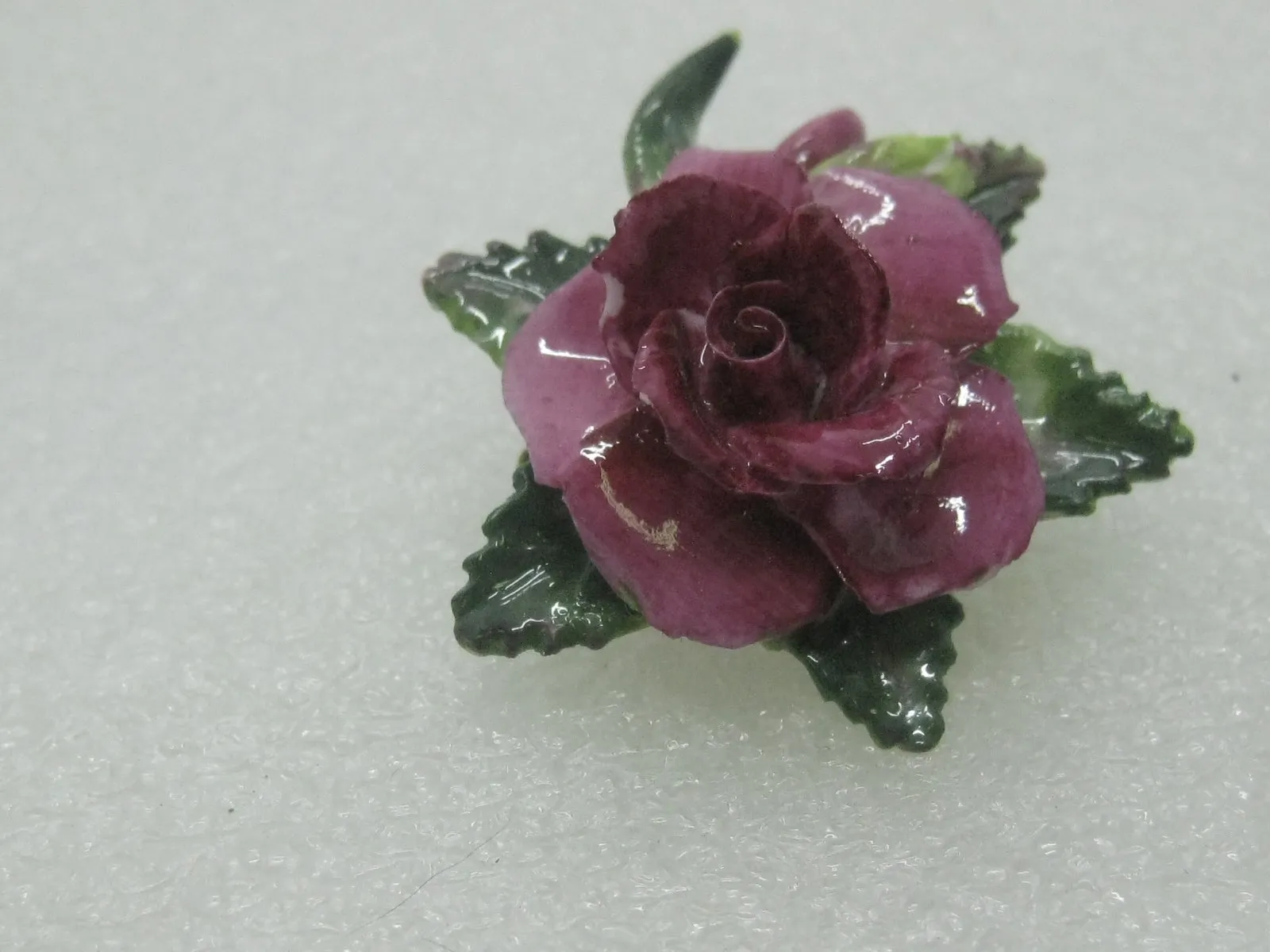 Vintage Crown Porcelain Rose Brooch, Painted, Staffordshire, England, 1.5"