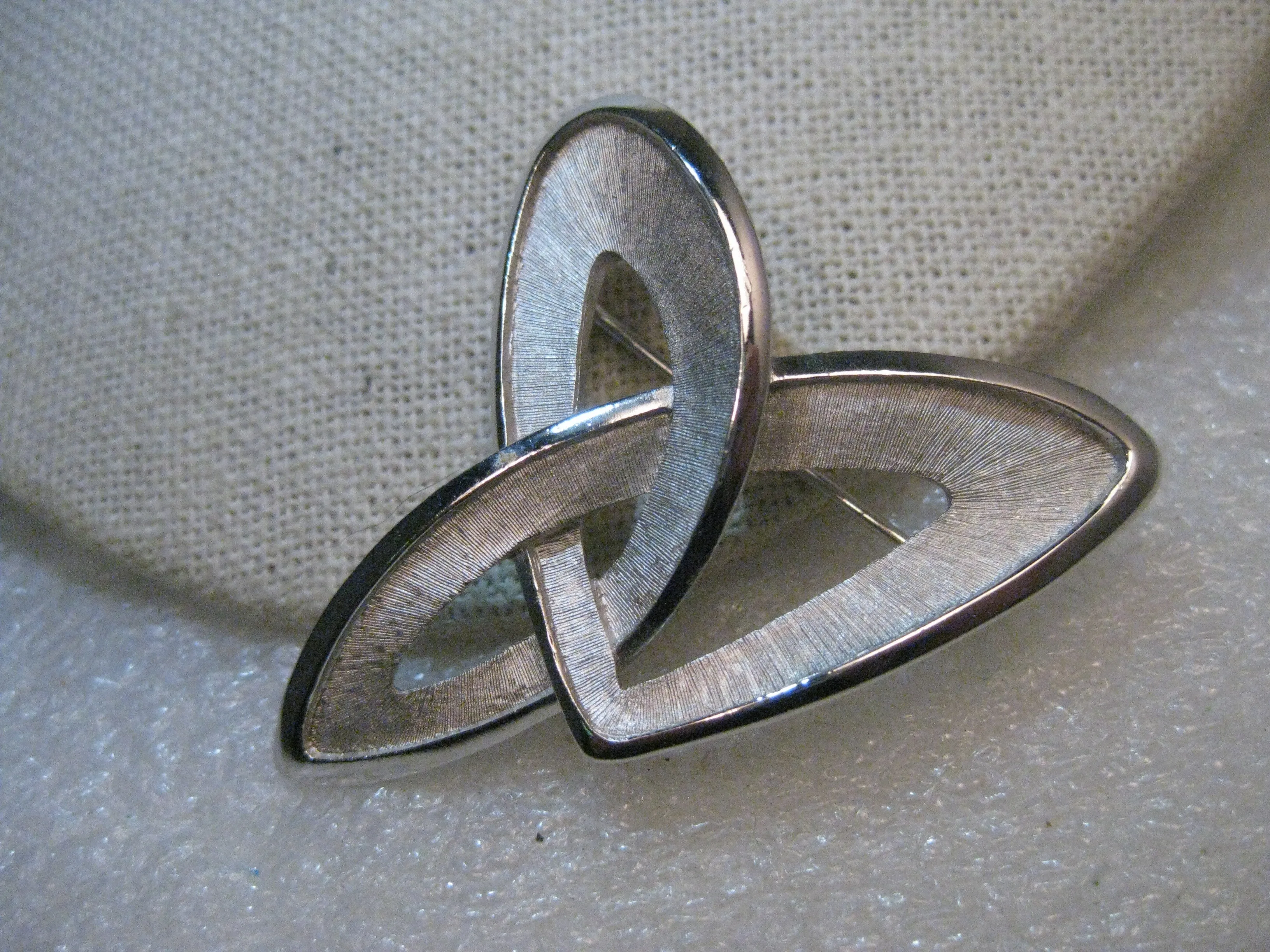 Vintage Crown Trifari Modern Brooch, 2", Shiny & Textured, Abstract, 1960's-1970's