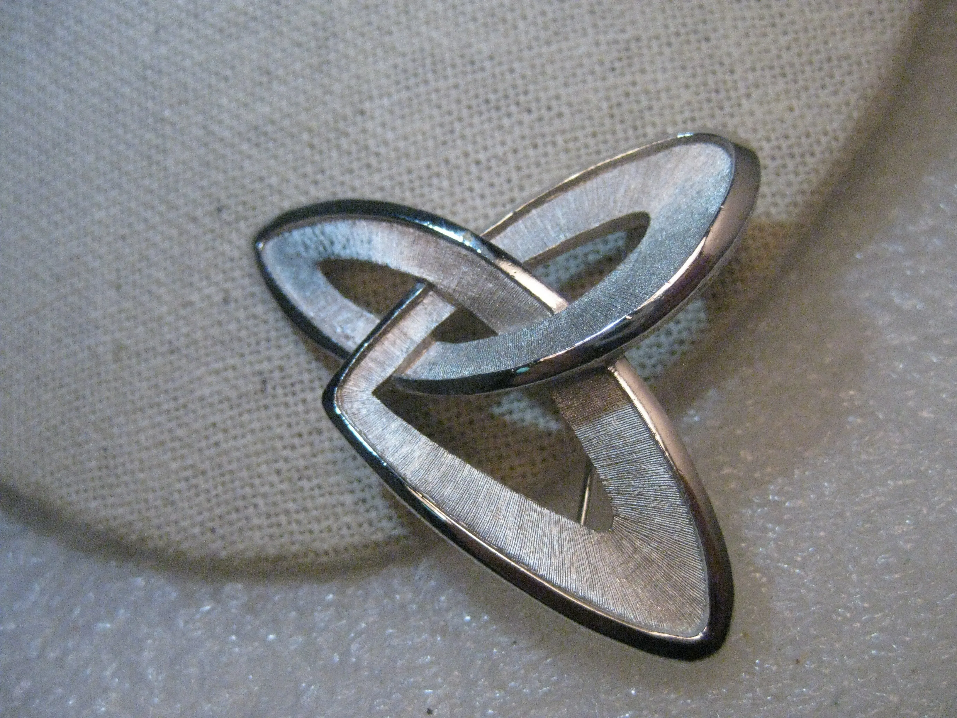 Vintage Crown Trifari Modern Brooch, 2", Shiny & Textured, Abstract, 1960's-1970's