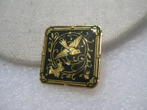 Vintage Damascene Soaring Bird Brooch, Square 1"