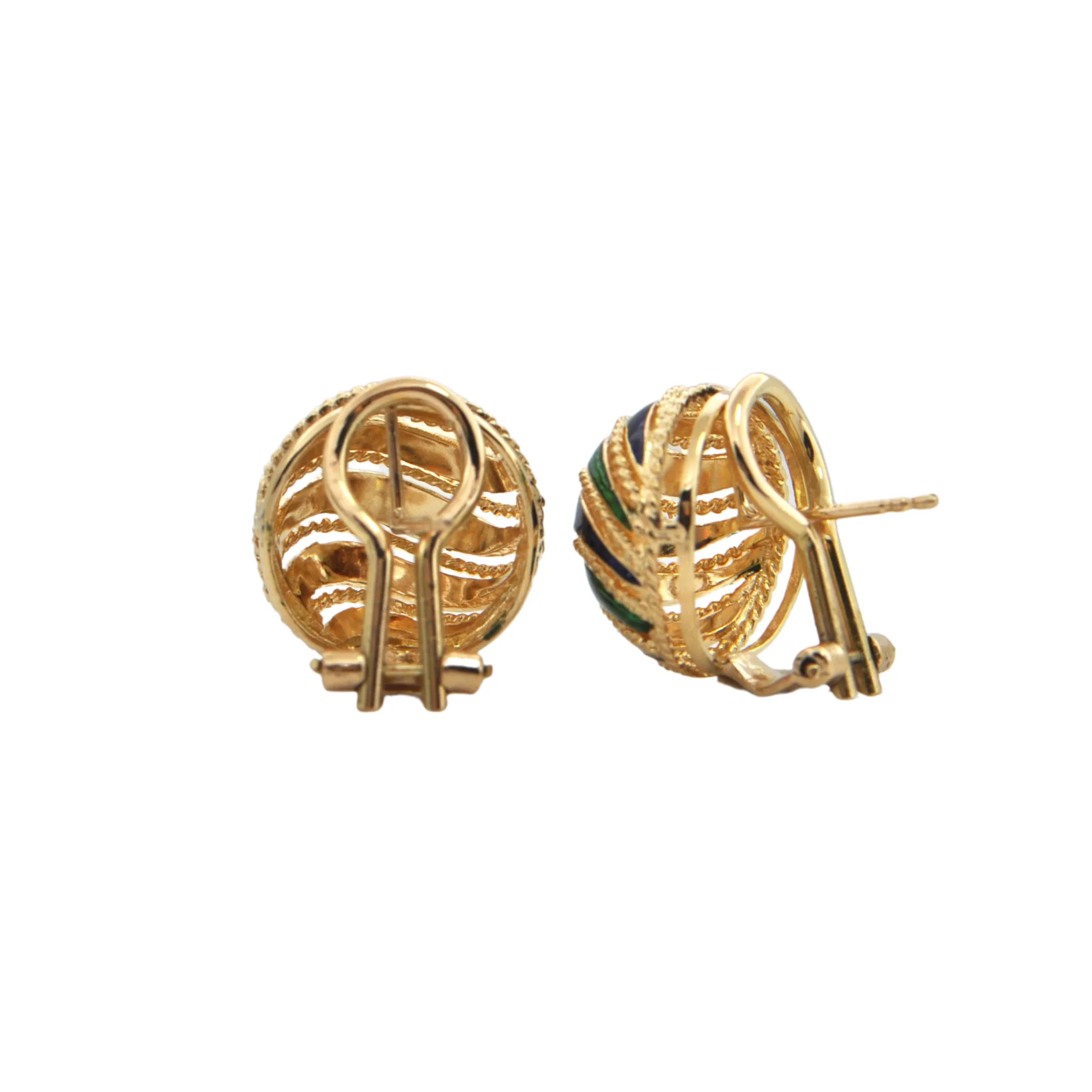 Vintage Enamel 18K Gold Round Earring