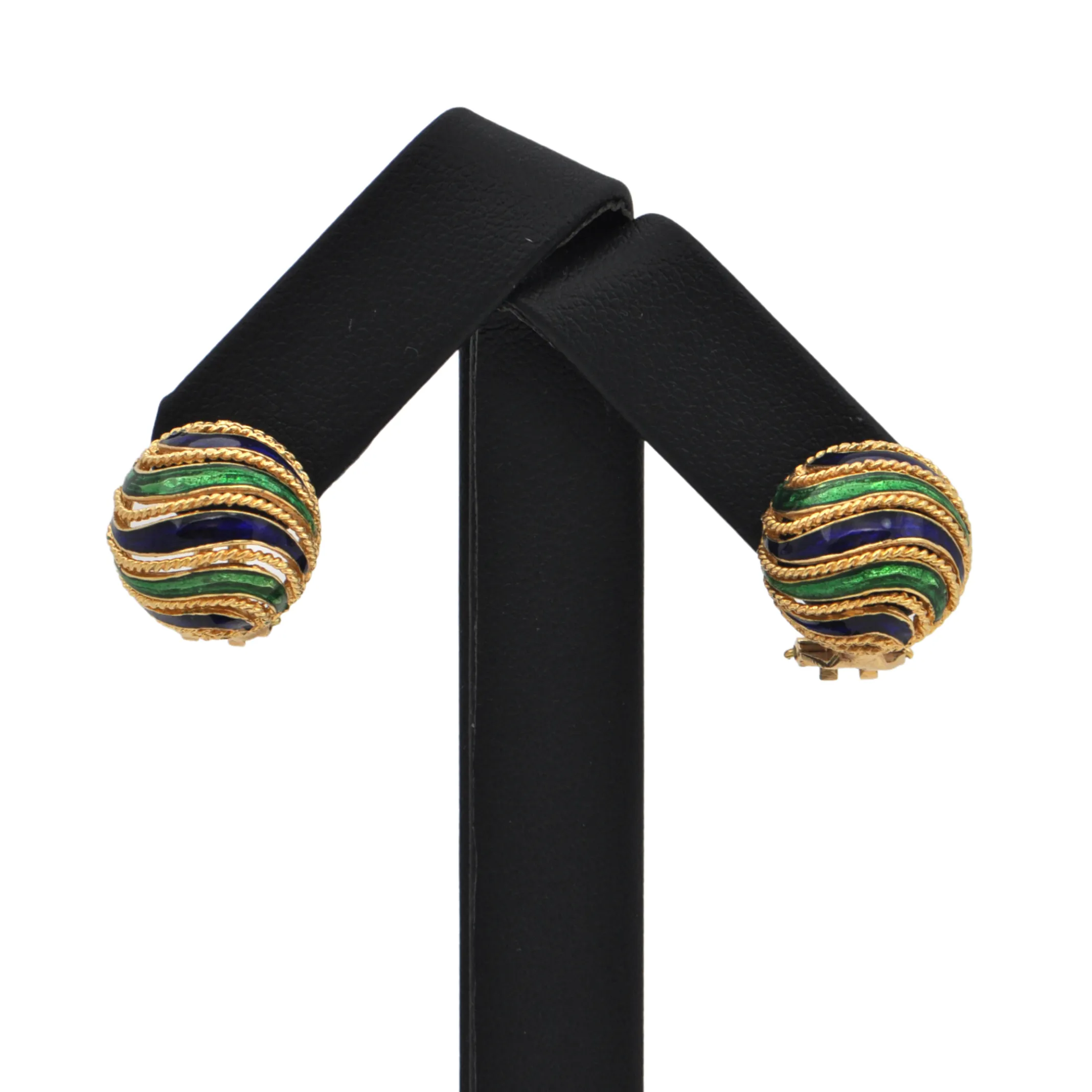 Vintage Enamel 18K Gold Round Earring