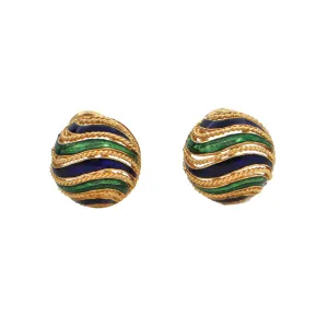 Vintage Enamel 18K Gold Round Earring