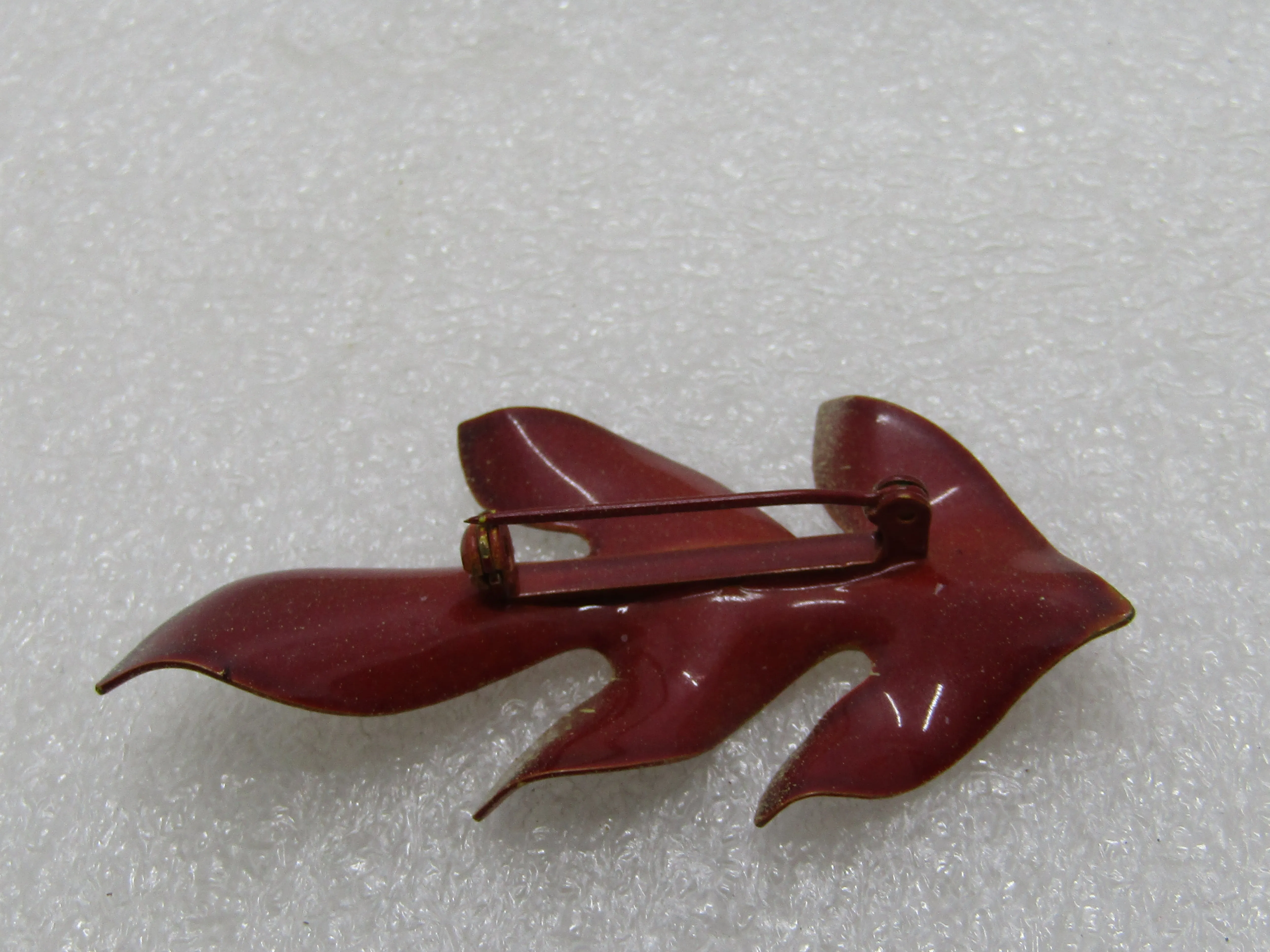 Vintage Enamel Oak Leaf Brooch, 1960's, 2.5", Reds and Gold