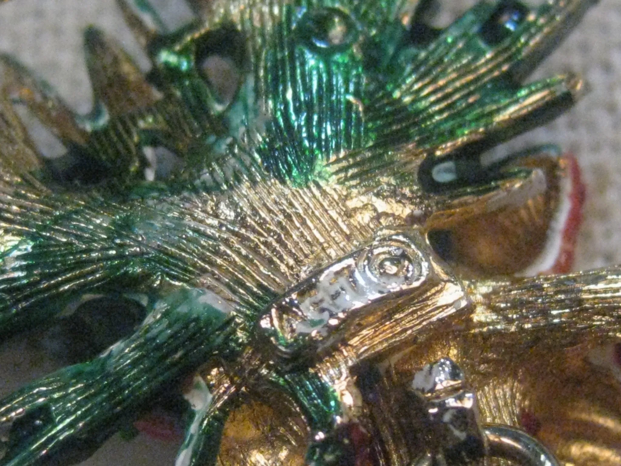 Vintage Gold Tone Green Enameled Pine Branch & Bells Christmas Brooch, Pine Cones  by ART, 1960's