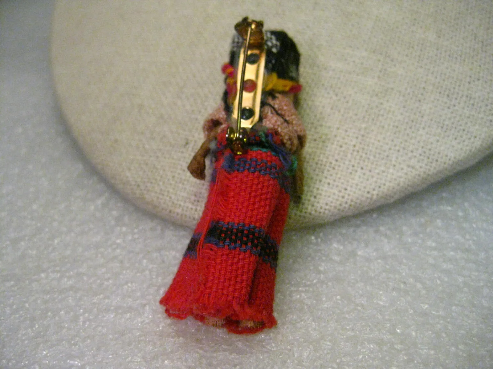 Vintage Hand Made Ethic Fabric Doll Brooch, Colombia/Peruvian 2.5"