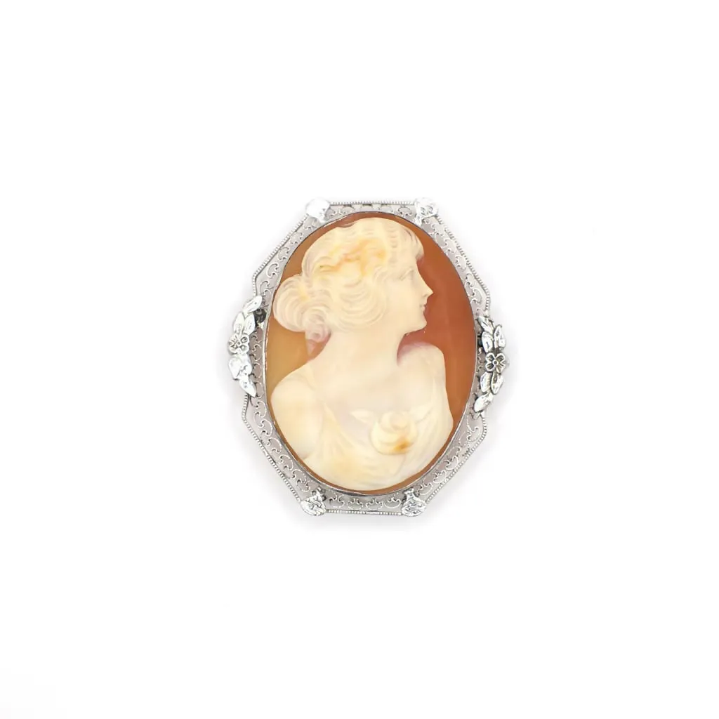 Vintage Mid Century Genuine Shell Cameo In Sterling Silver Filigree