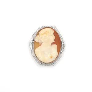 Vintage Mid Century Genuine Shell Cameo In Sterling Silver Filigree