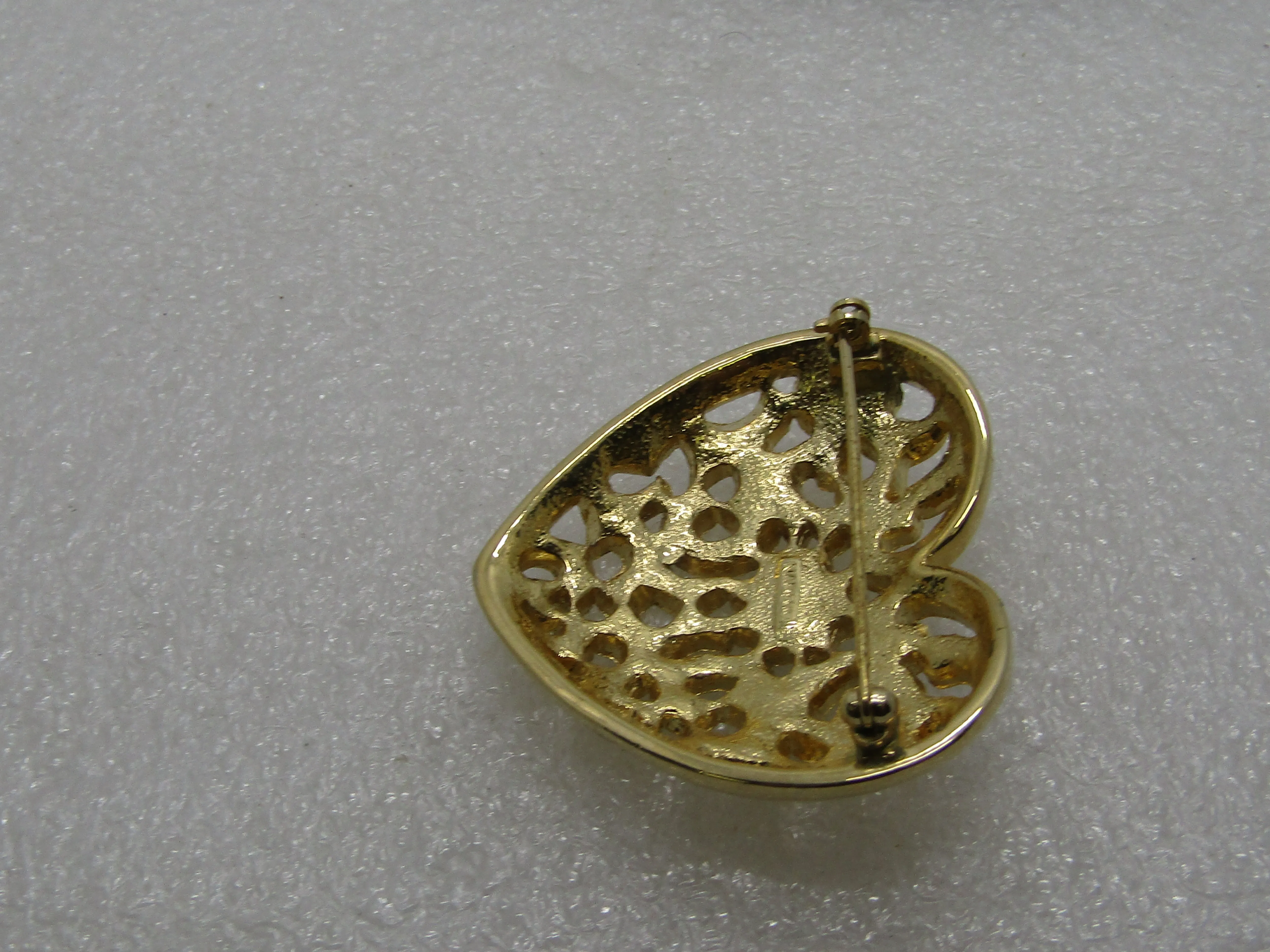 Vintage Napier Rhinestone Heart Brooch, Gold Tone, 1.75" 1980's-1990s