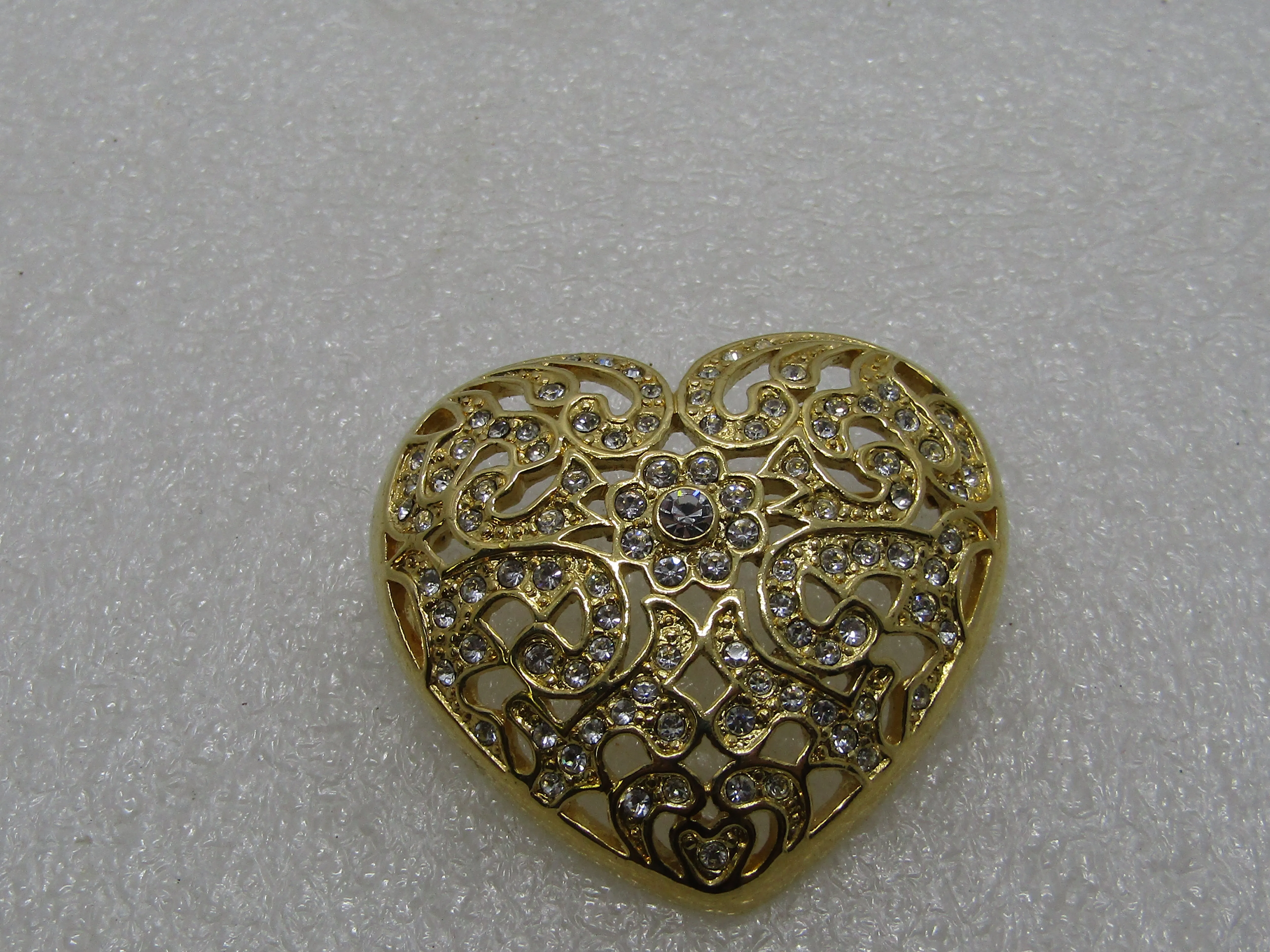 Vintage Napier Rhinestone Heart Brooch, Gold Tone, 1.75" 1980's-1990s
