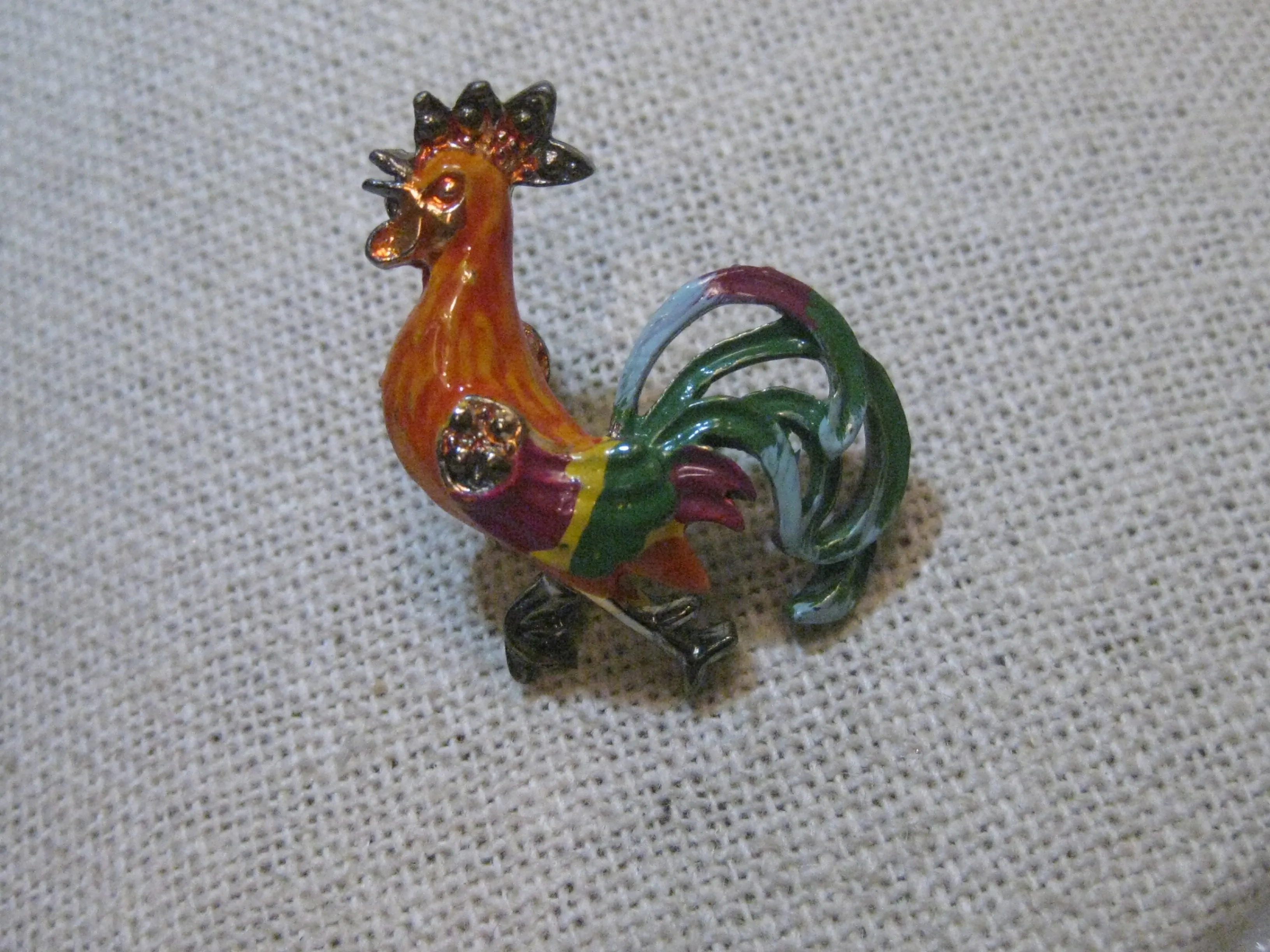 Vintage Pair Enameled Rooster Brooches, 1950's, 1.25"
