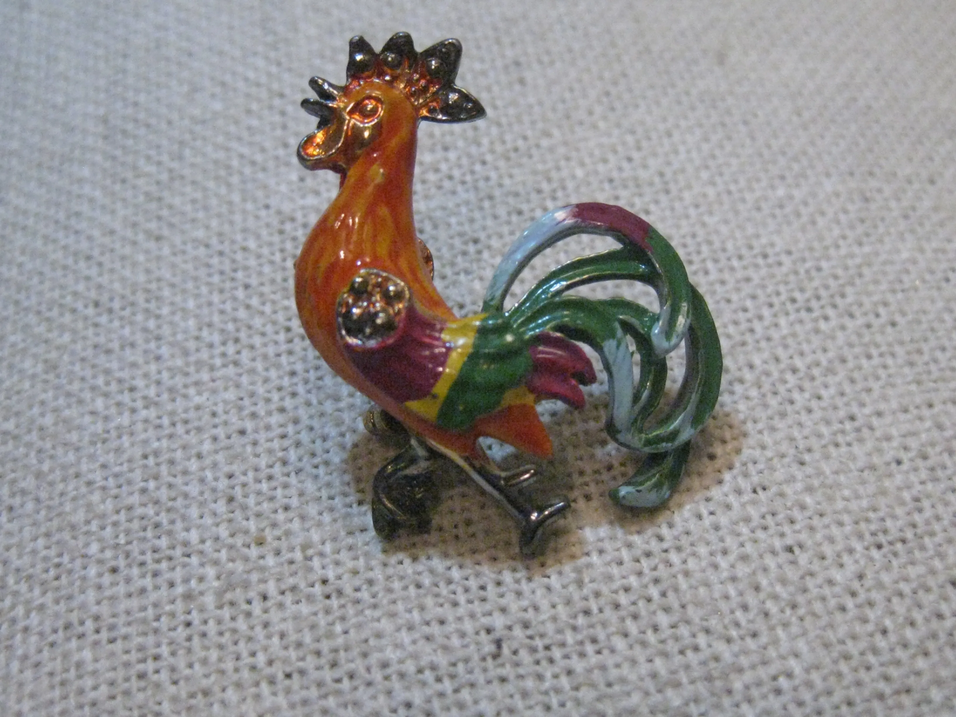 Vintage Pair Enameled Rooster Brooches, 1950's, 1.25"