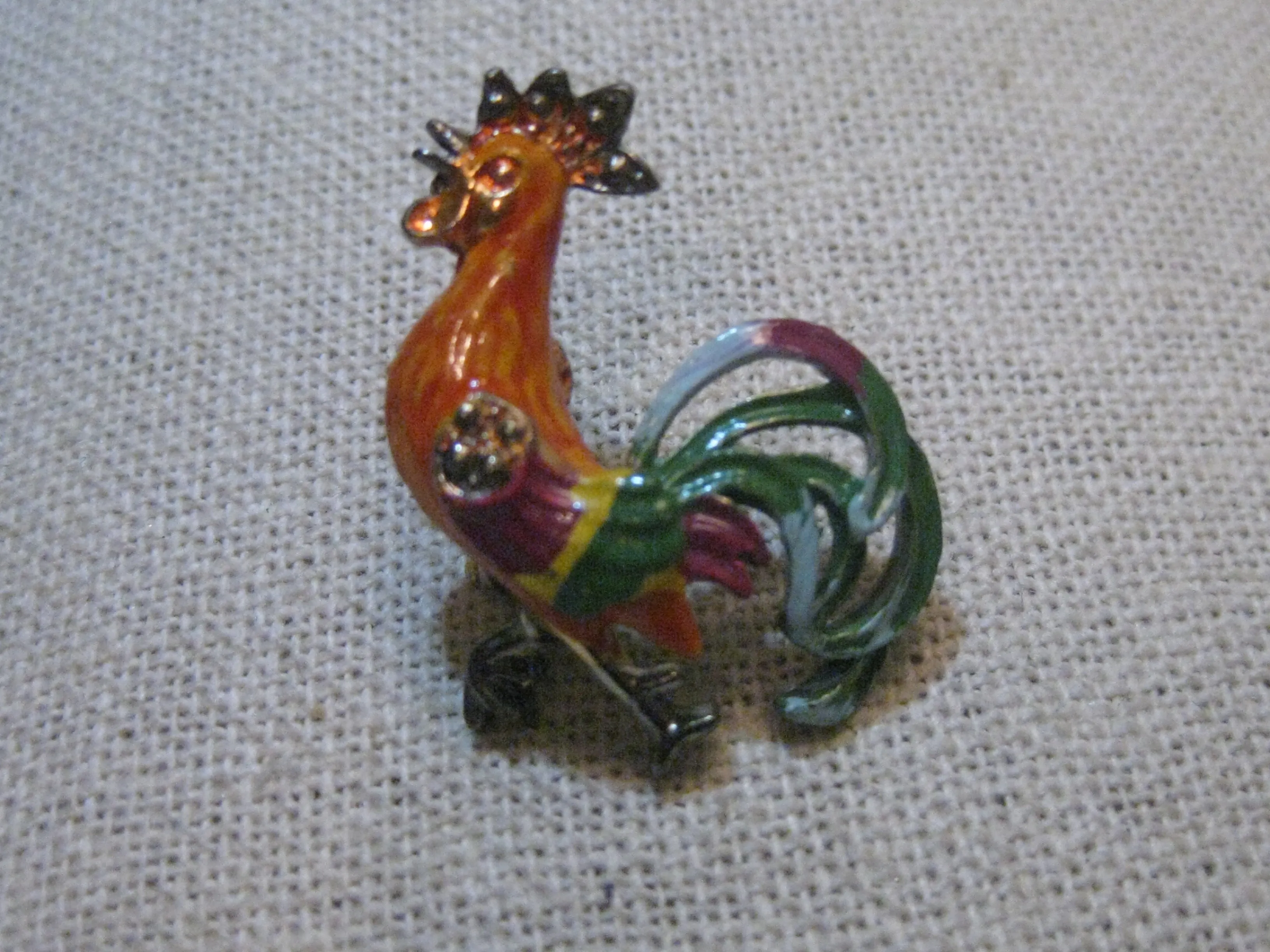 Vintage Pair Enameled Rooster Brooches, 1950's, 1.25"