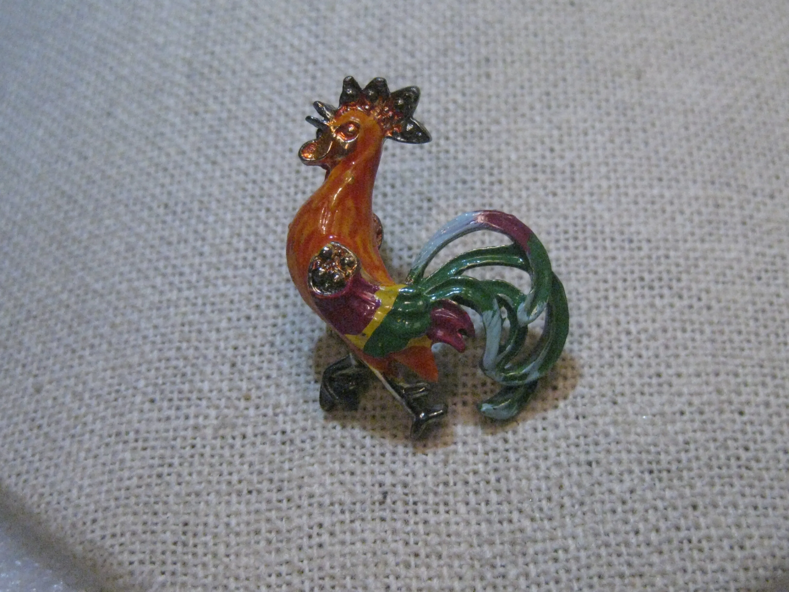 Vintage Pair Enameled Rooster Brooches, 1950's, 1.25"