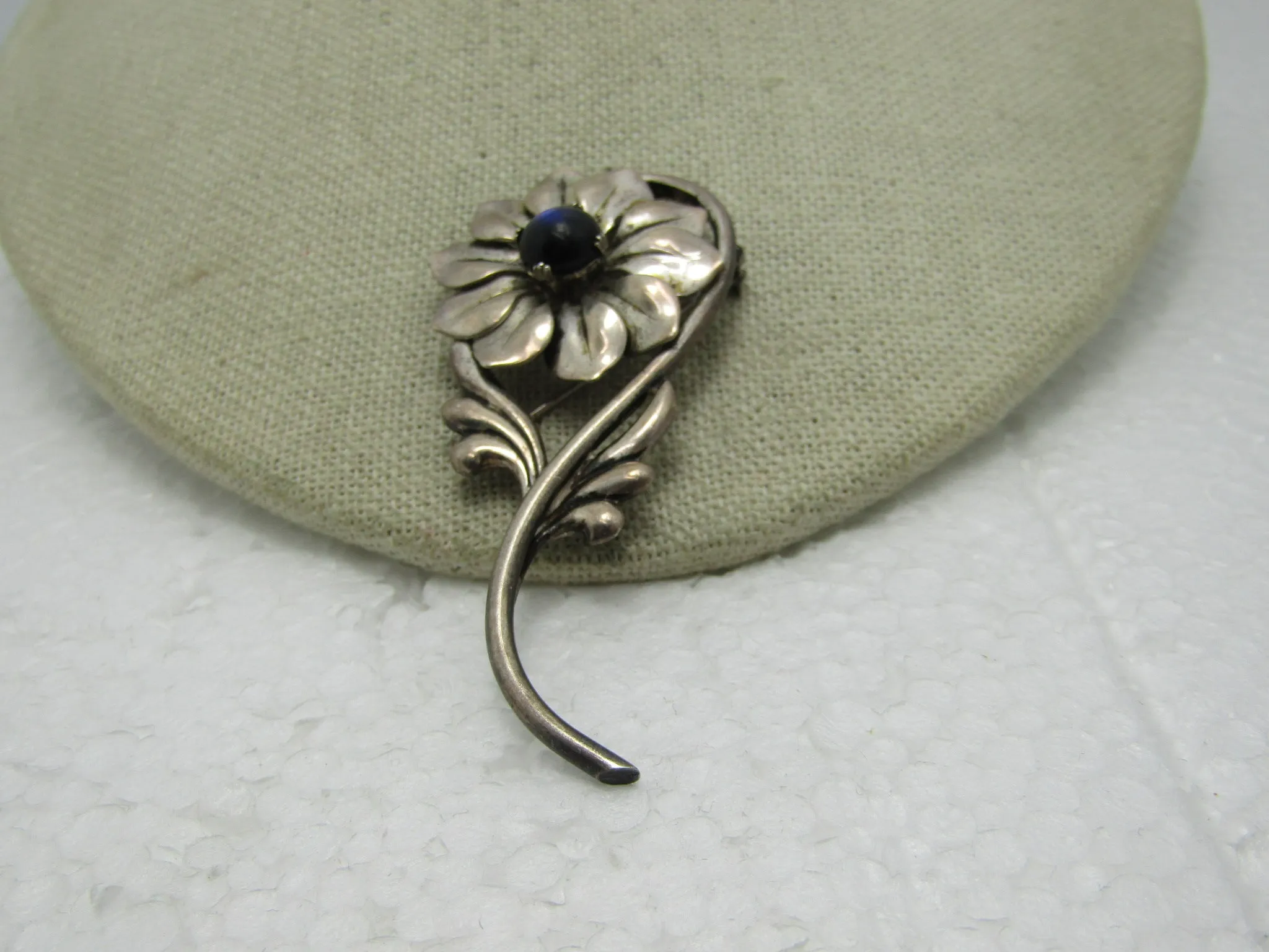 Vintage Sterling Kreisler Floral Brooch, Blue Opally Stone, 2.75", 13.05 gr., 1930's-1940's