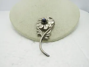 Vintage Sterling Kreisler Floral Brooch, Blue Opally Stone, 2.75", 13.05 gr., 1930's-1940's