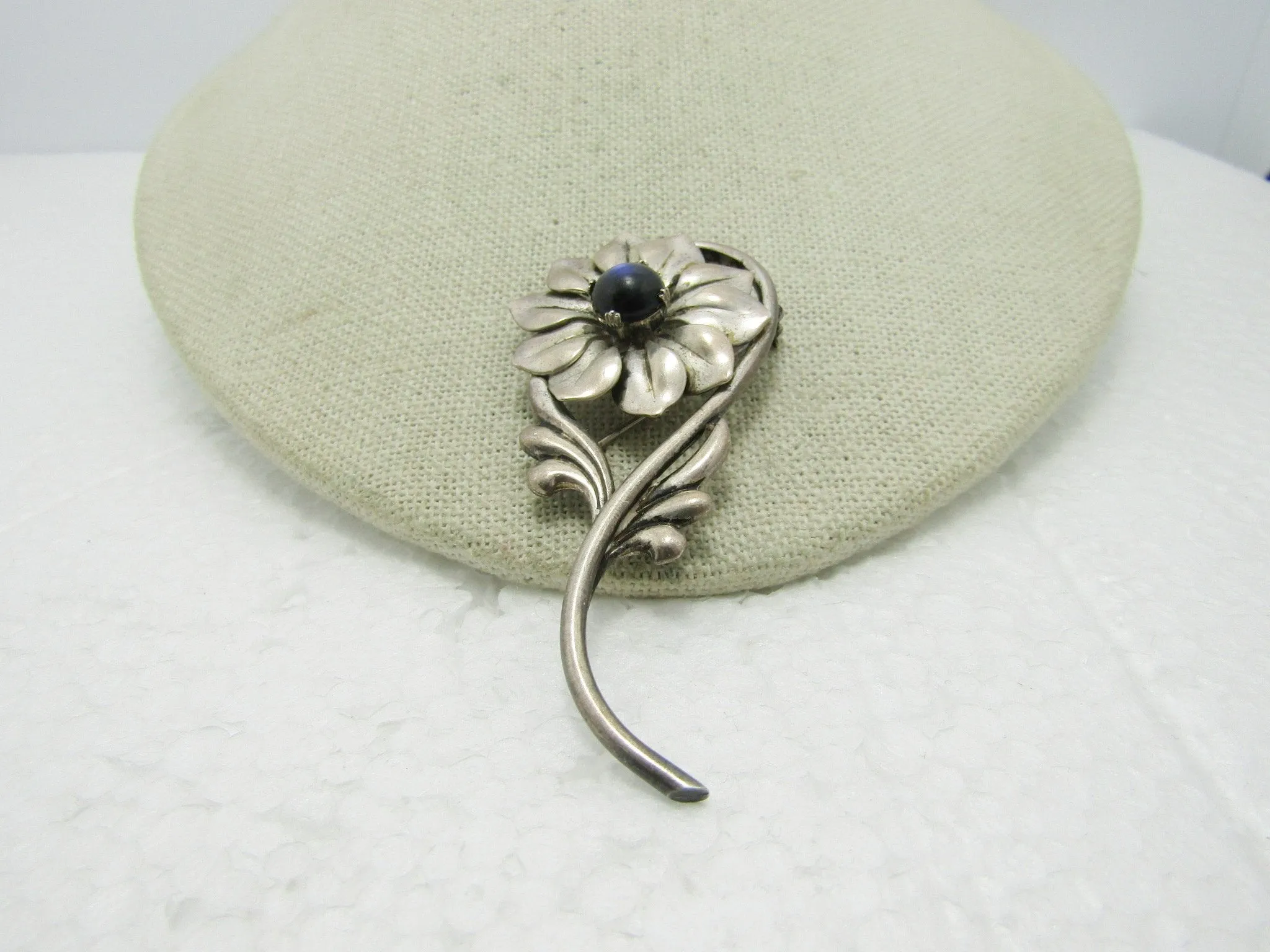 Vintage Sterling Kreisler Floral Brooch, Blue Opally Stone, 2.75", 13.05 gr., 1930's-1940's