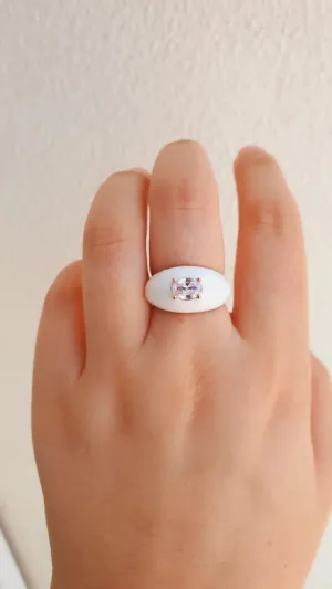 White Cambered Solitaire Ring in 925 Sterling Silver