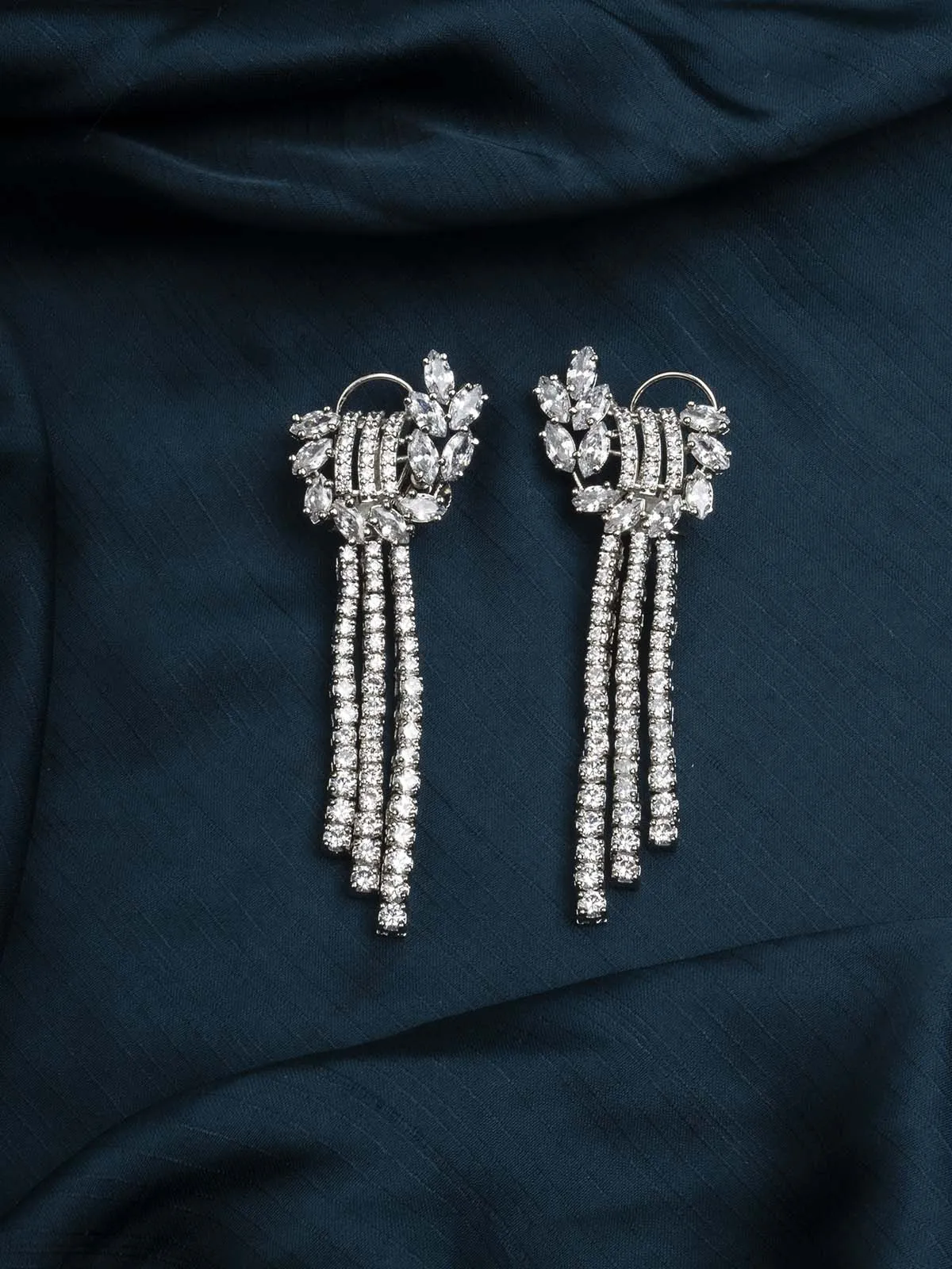 White Color Silver Plated Faux Diamond Earrings - CZEAR515