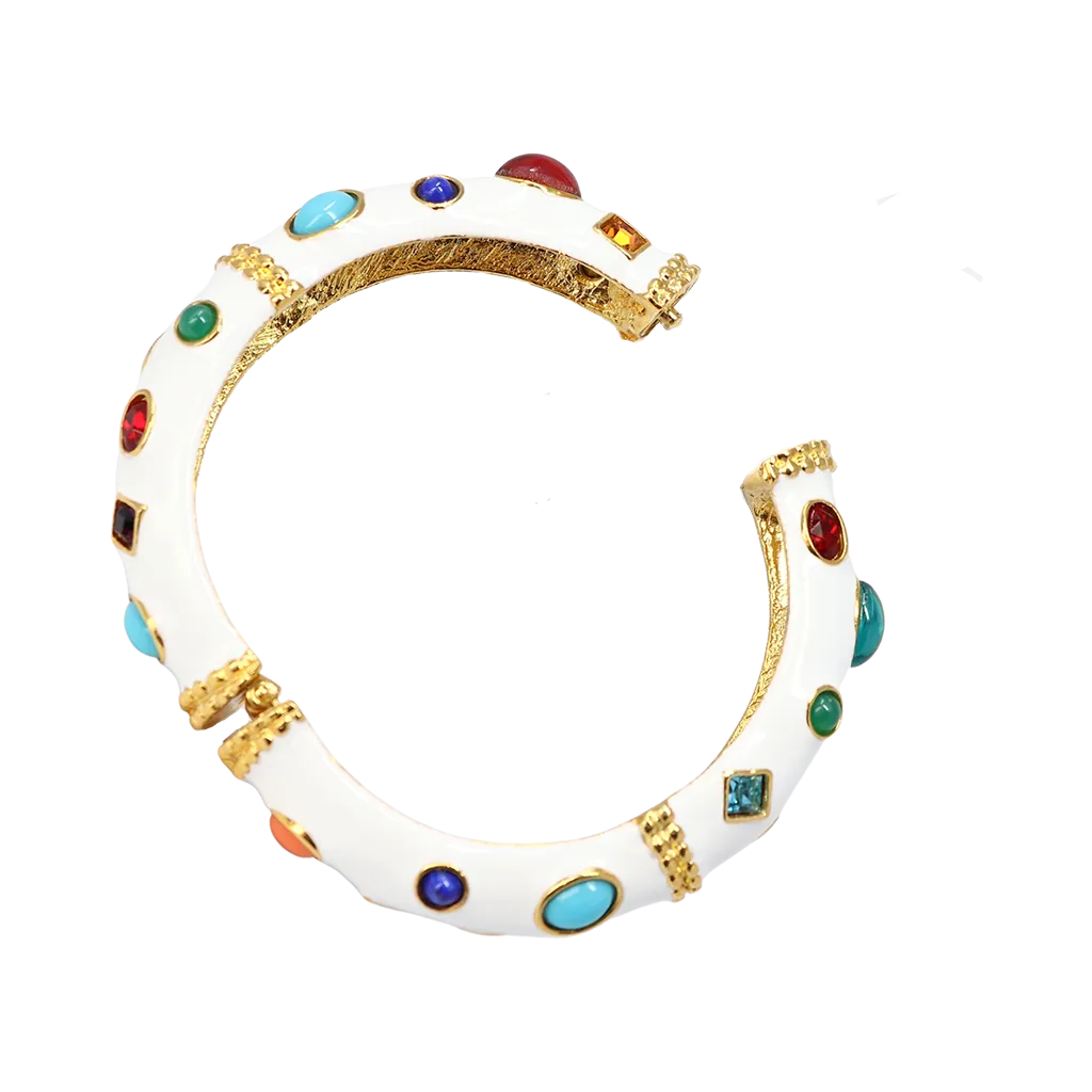 White Enamel Gemstone Bangle